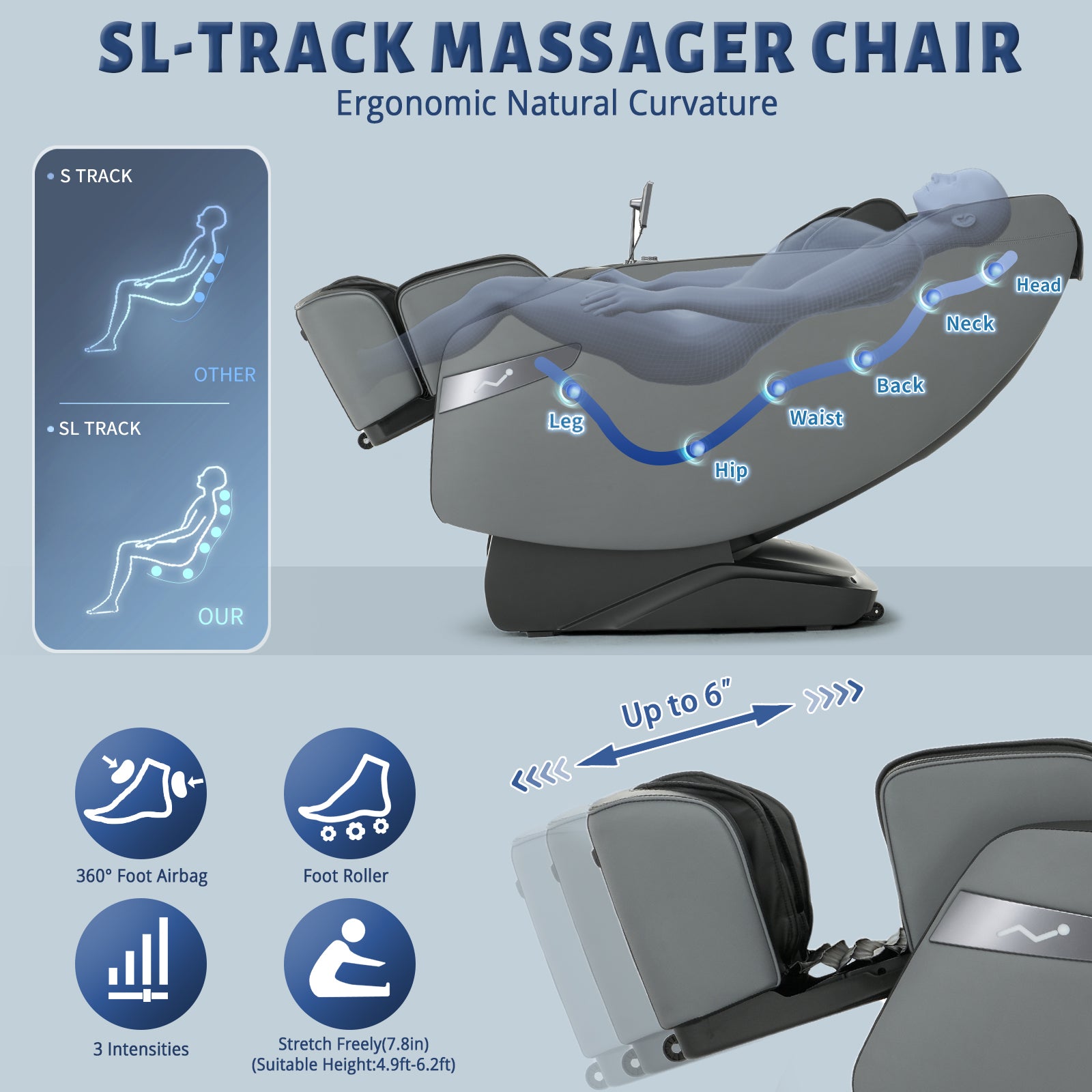 HealthRelife 3D Massage Chair Full Body Recliner - Zero Gravity with Heat, 12 Auto-Massage Modes, Shiatsu Foot Massage, with 55“ SL-Track,28 Airbags Massage, Foot Rollers,Free Dust Cover (Black)